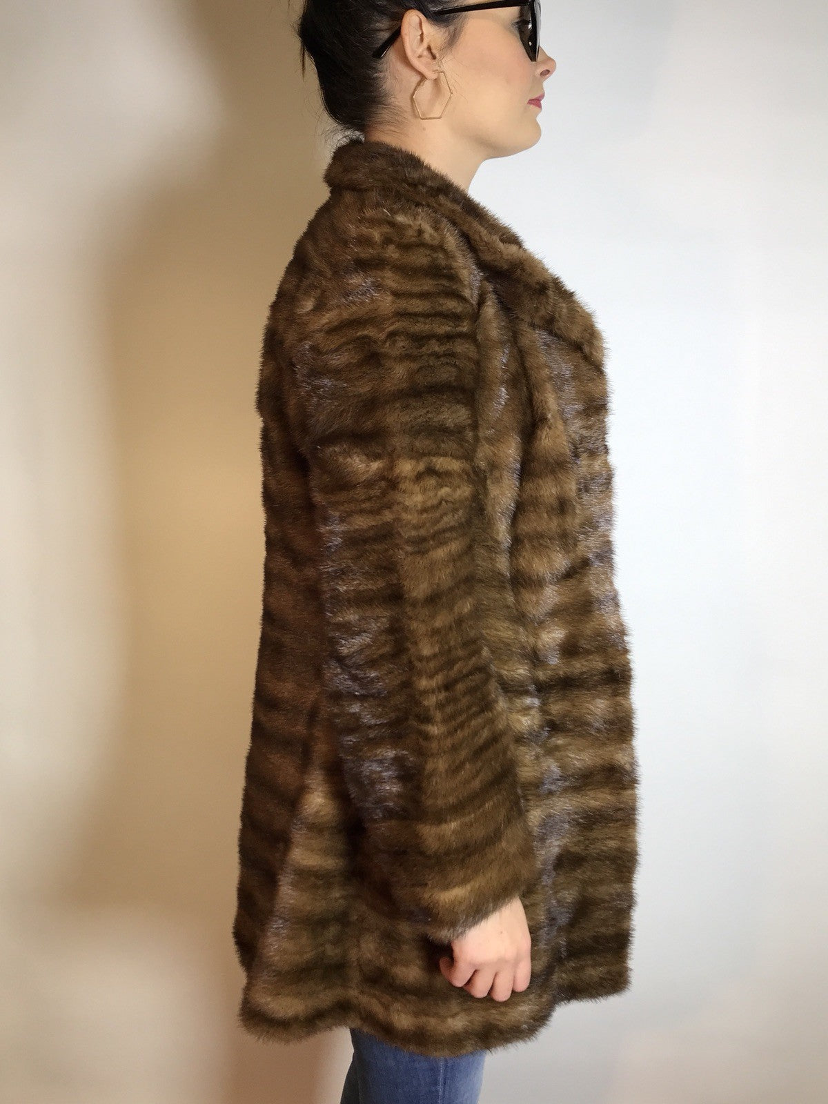 Lange Nerzjacke naturbraun Querschnitt, Exklusiv vom Kürschner Gr. 34/36 Damen