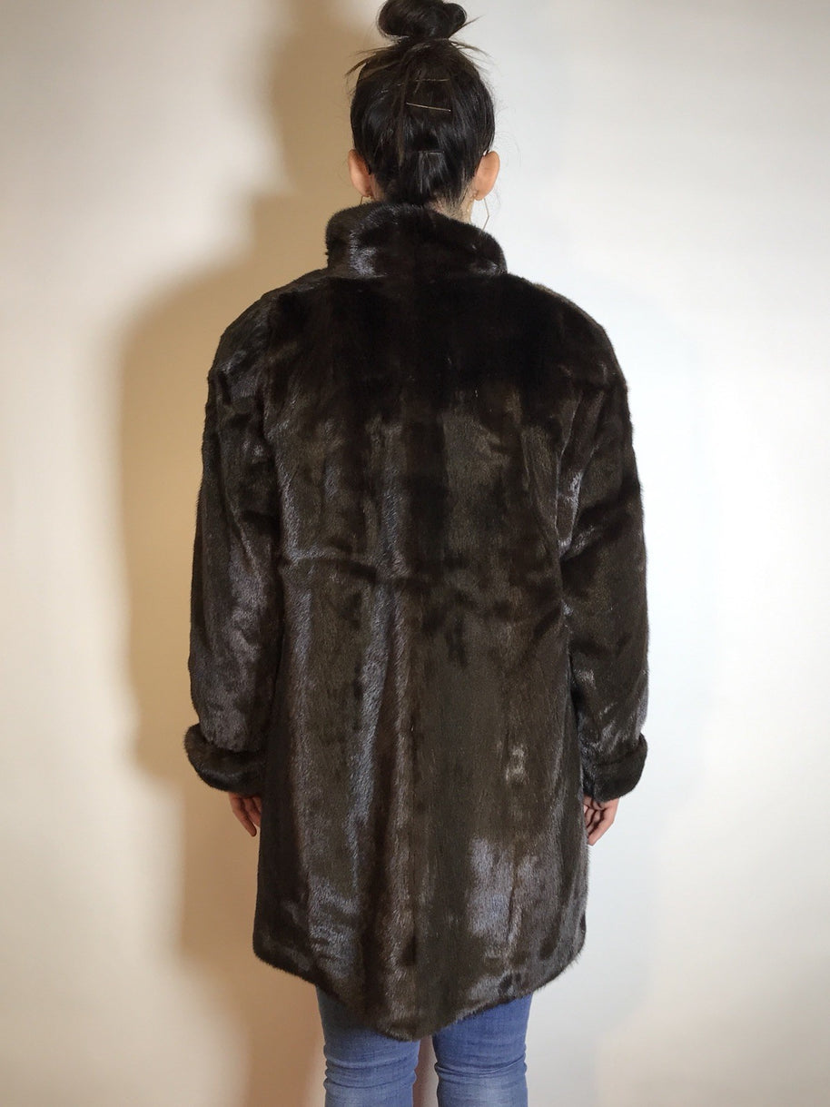 Schöne lange Nerzjacke, 3/4 Nerzmantel dunkelbraun vom Kürschner Gr. 38/40 Damen