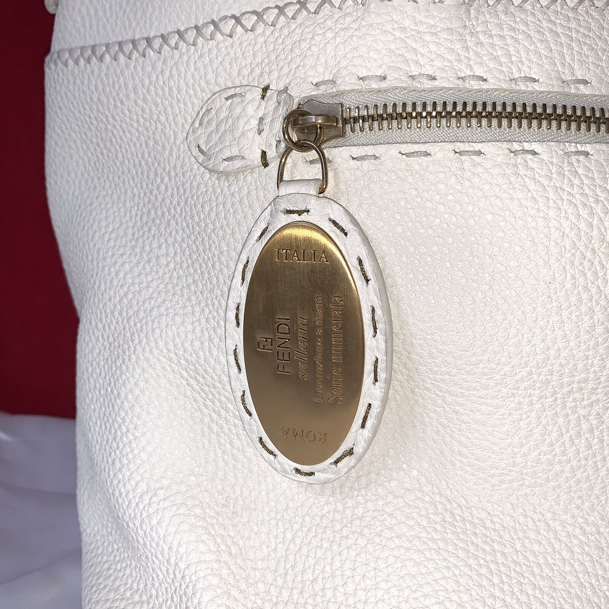 Fendi Selleria Peekaboo Lavorazione a mano Damen Handtasche Weiß Tote Bag
