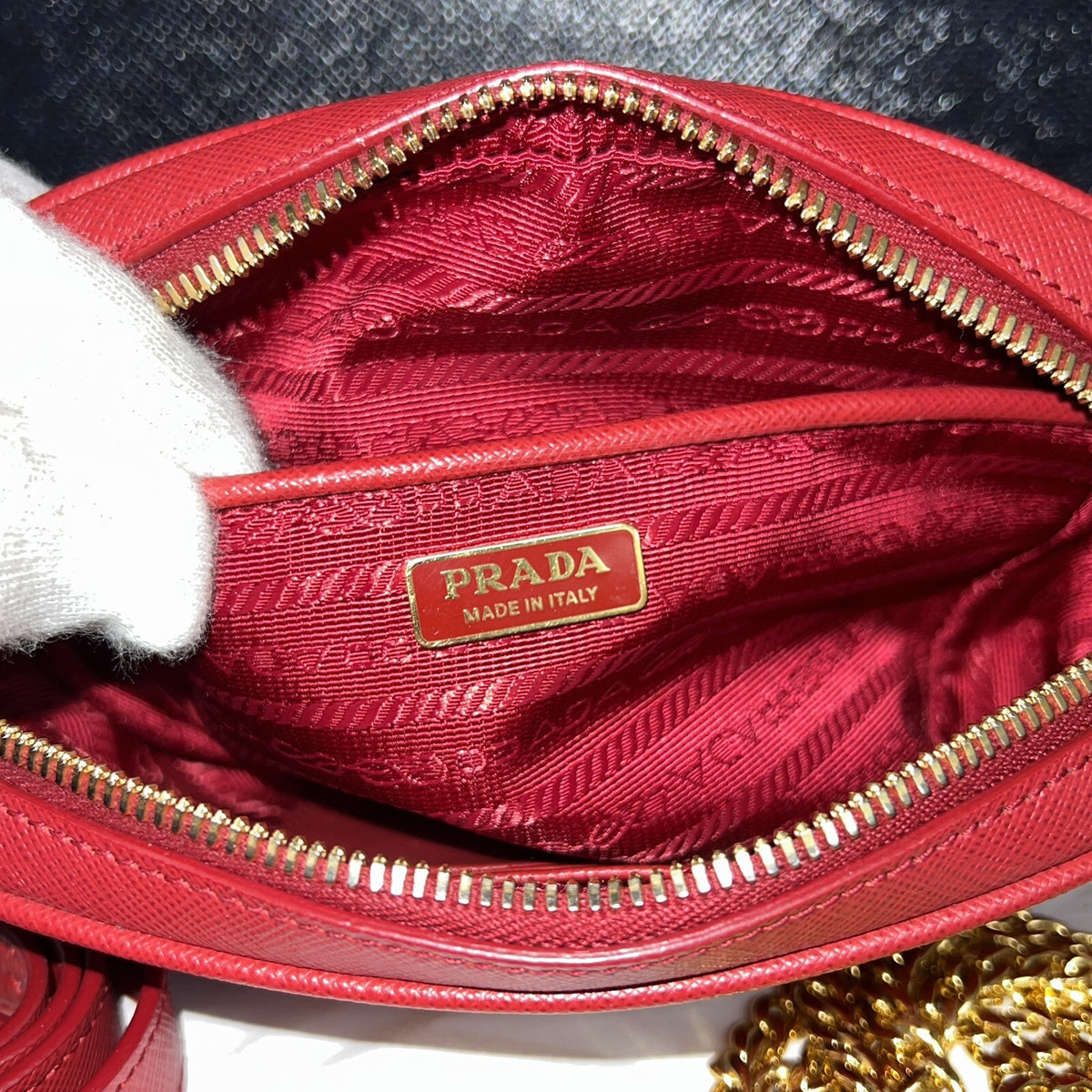 Prada Saffiano Lux Fuoco Rot 1BL007 Bum Bag Belt Gürteltasche Umhängetasche