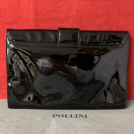 Pollini Made In Italy Damen Abendtäschchen Clutch Schwarz Lack Leder Handtasche