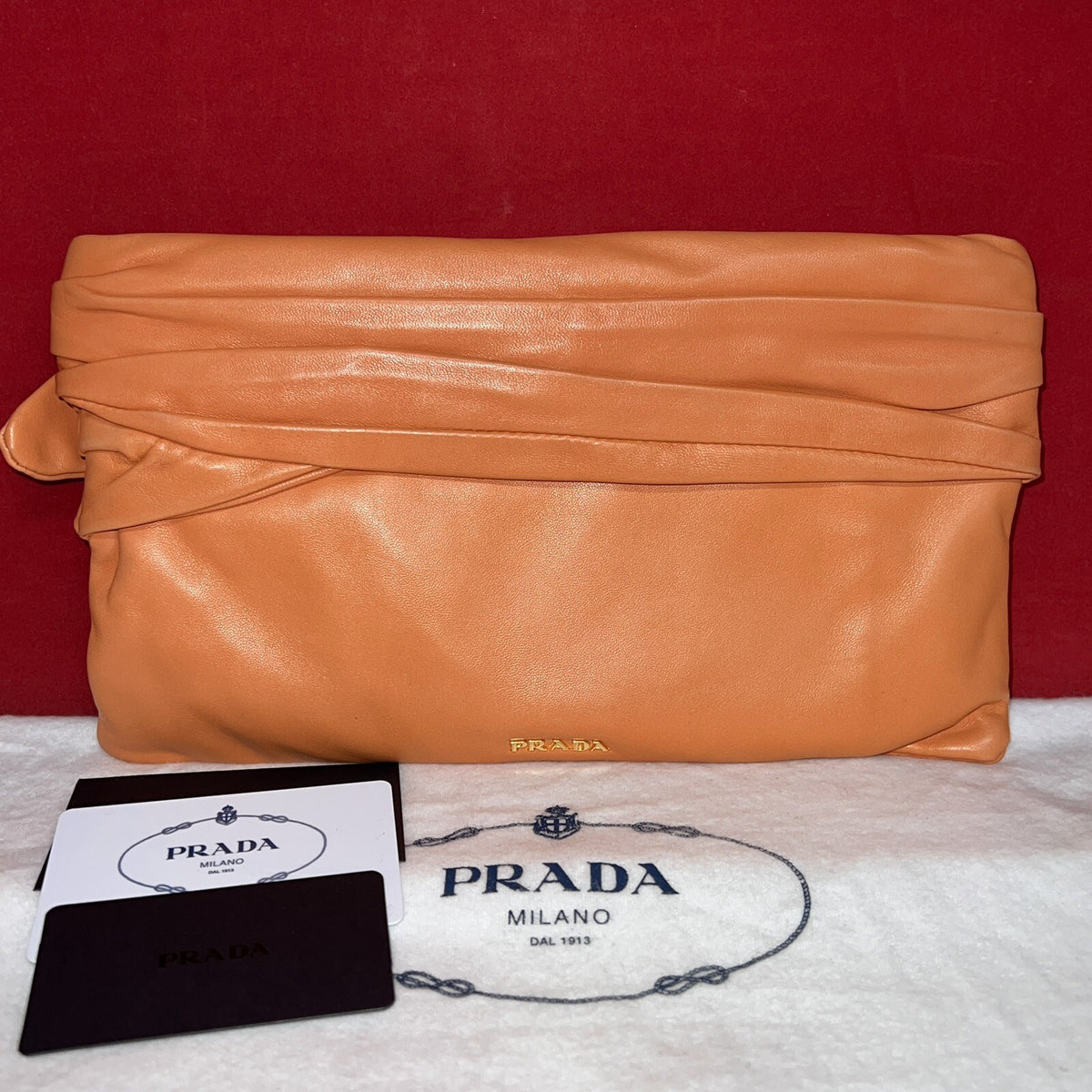 Prada Damen Clutch Abendtäschchen Pochette BP0316 Nappa Corallo Apricot