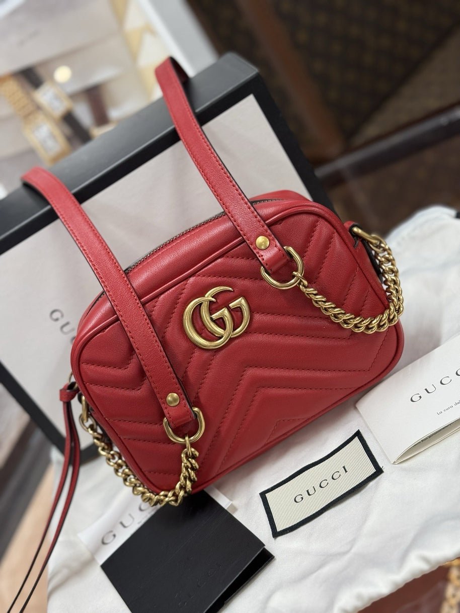 Gucci GG Marmont Mini-Kameratasche Schultertasche Leder Rot/Gold 448065