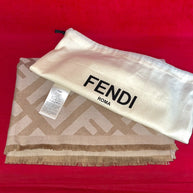 Fendi FF Shawl Wolle & Kaschmir Schal 140x140 cm Schultertuch beige/gold wie Neu
