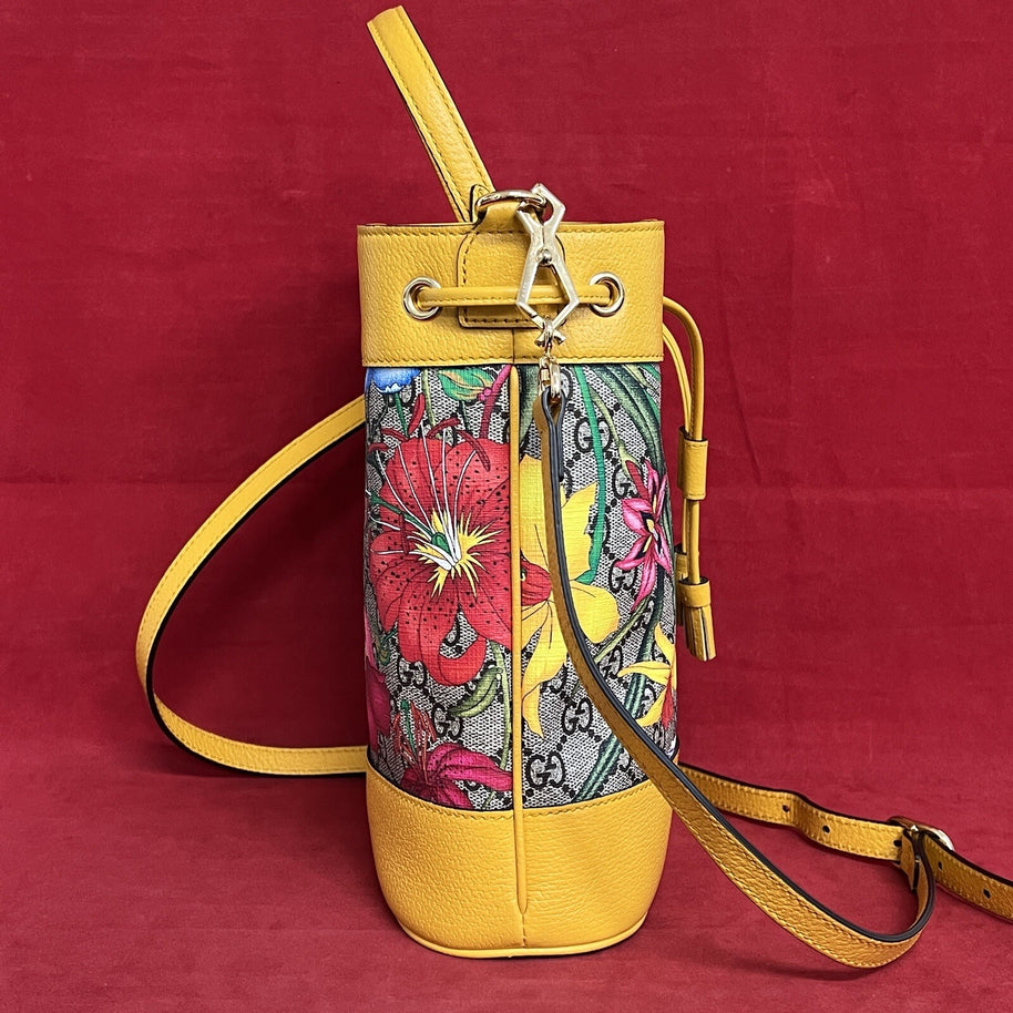 Gucci Flora Ophidia Bucket Bag Umhängetasche GG Supreme Modell:550621 Gelb Leder