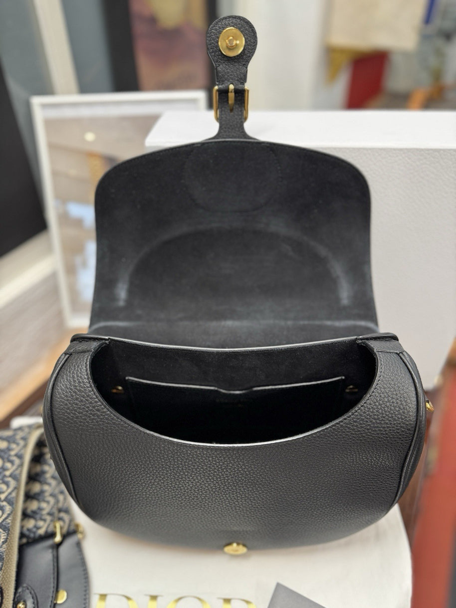 Große Dior Bobby Umhängetasche Genarbtes Kalbsleder Schwarz Dior Oblique Blau