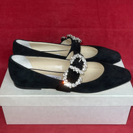 Jimmy Choo Ballerina Damenschuhe Pumps Veloursleder Schwarz Kristallen 38 1/2
