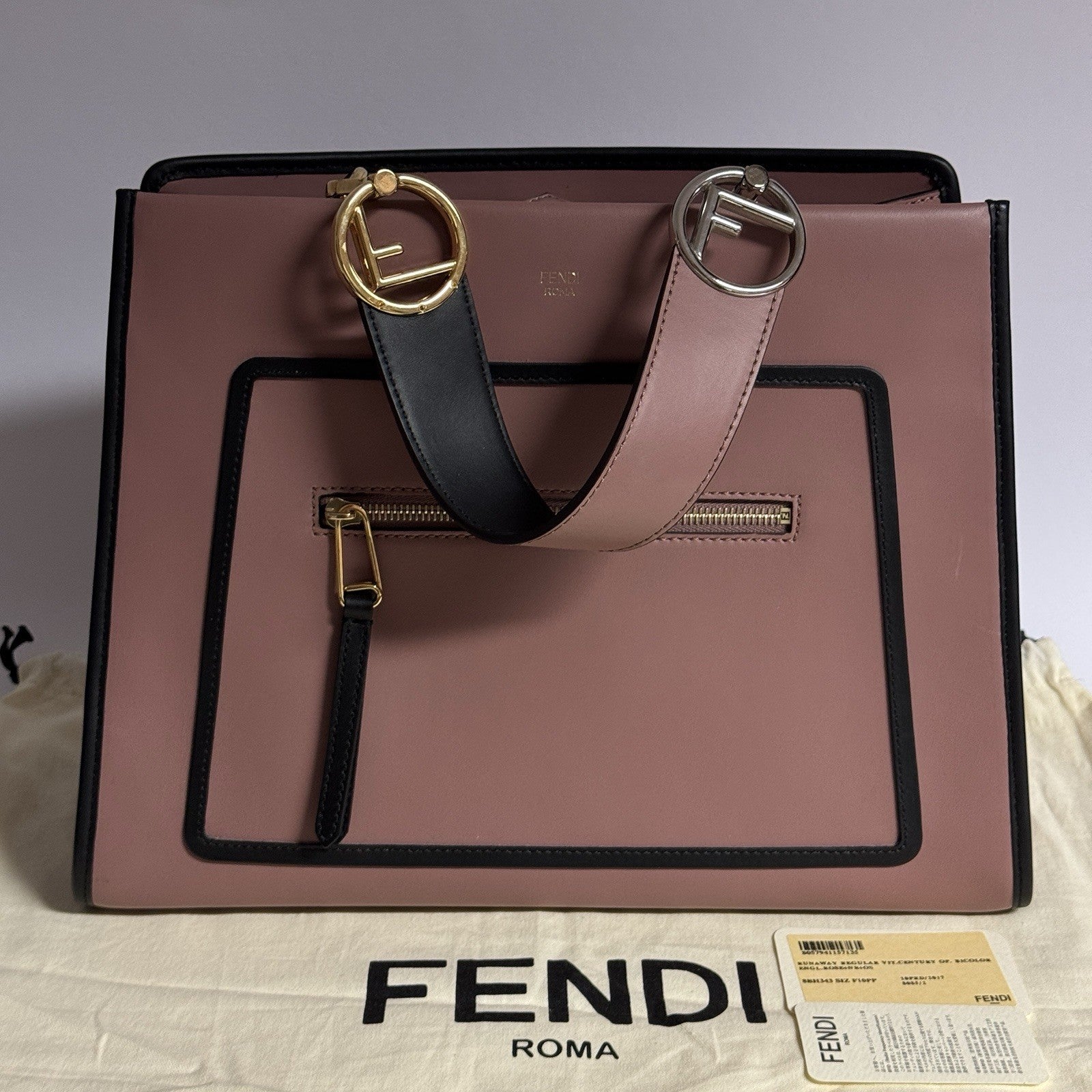 Fendi Runaway Handtasche Medium Bicolor Rose & Schwarz Leder Tote Bag