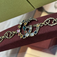 Gucci GG Multicolor Crystal Gemstones Double G Charm Bracelet Armband