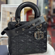 Kleine Lady Dior Small Schwarz Leder & Ruthenium HW All Black Umhängetasche