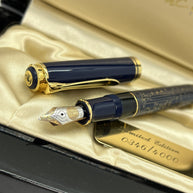 1996 PELIKAN M800 CONCERTO 925 Vermeil & Blau Limited Edition OB 18C Feder Gold
