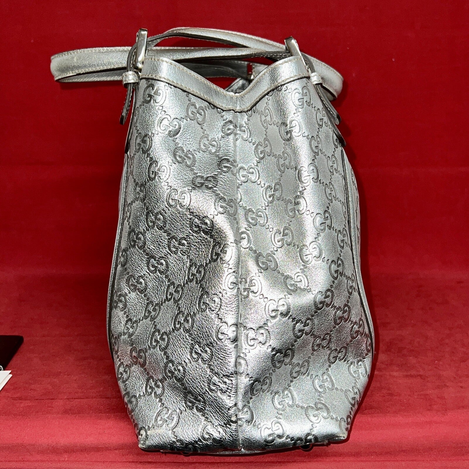 Gucci Guccissima Britt Silver Tote bag Damen Handtasche Silber Leder 162094