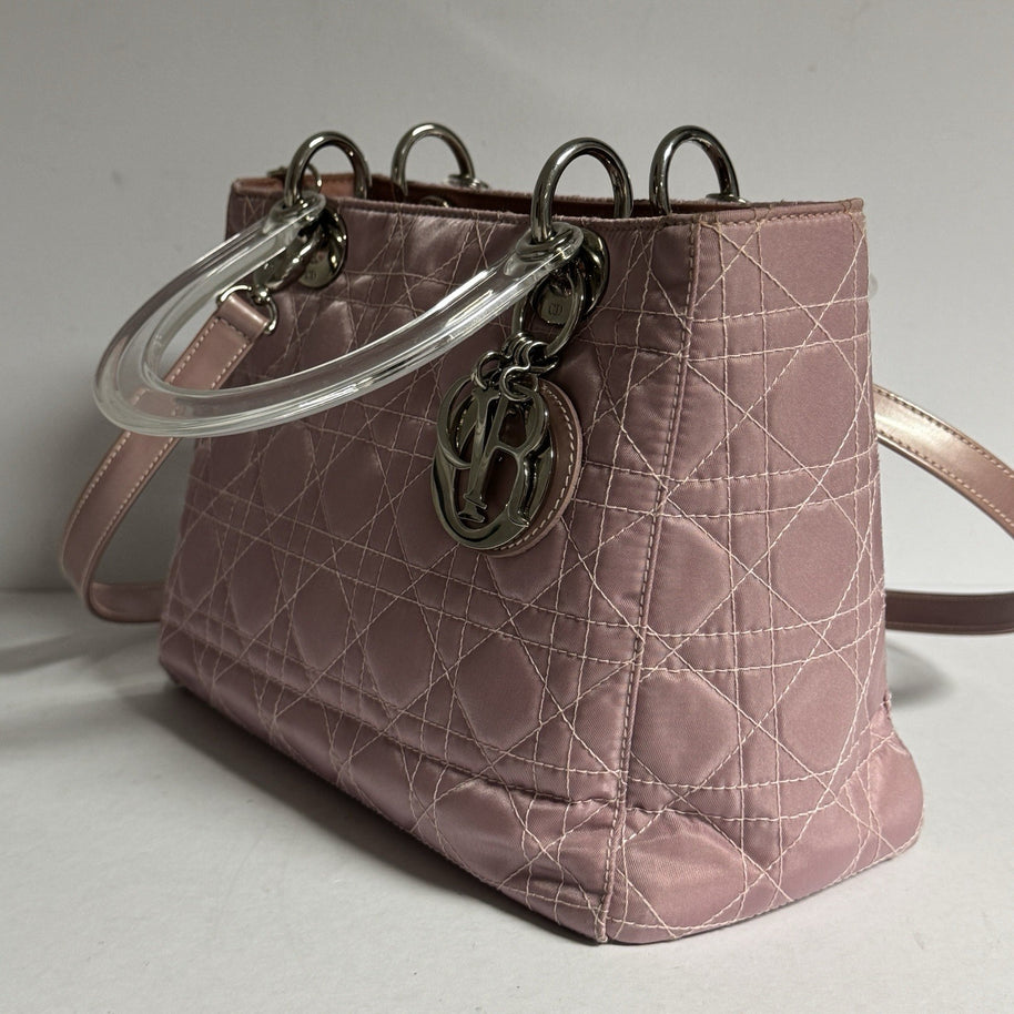 Lady Dior Rose Clear Handle Nylon small Shoulder Bag Rosa kleine Schultertasche