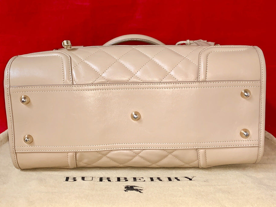Große Burberry Bowling Bag Montgomery Quilted Leather beige Leder Handtasche