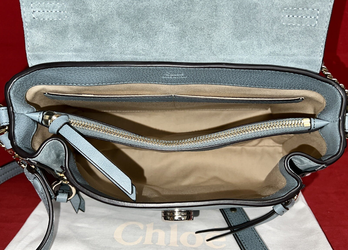 Chloé Faye Damen Umhängetasche Blau Leder Shoulder Bag Cloudy Blue