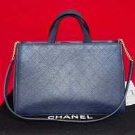 Chanel A93581 Shopping Bag Damen Umhängetasche Shopper Straight Lines Dunkelblau
