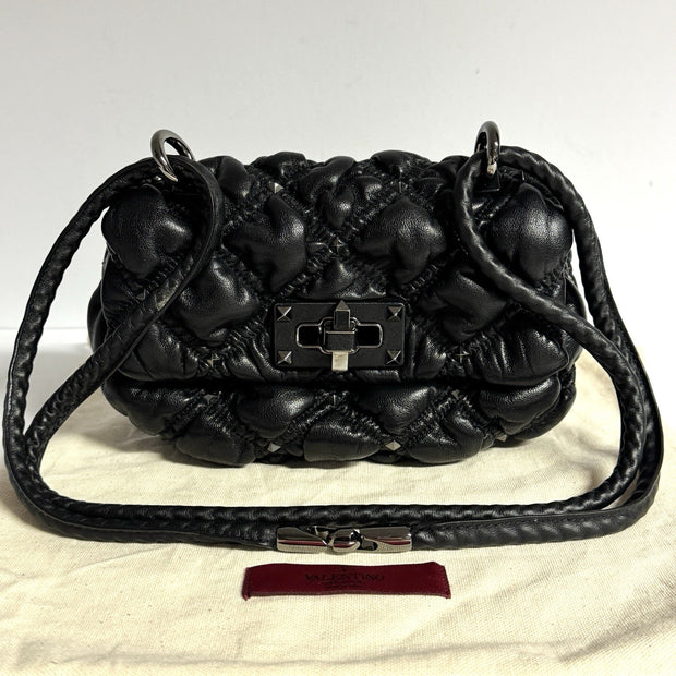 Valentino Garavani Spikeme Rockstud Puffer Leder Kleine Umhängetasche Schwarz