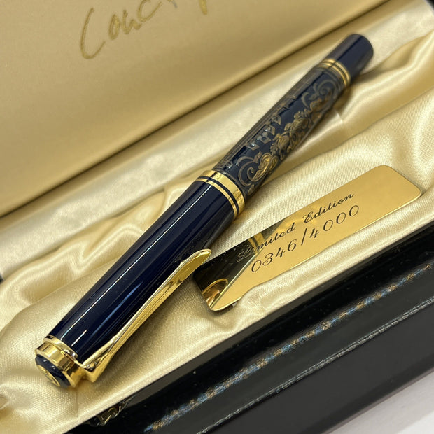 1996 PELIKAN M800 CONCERTO 925 Vermeil & Blau Limited Edition OB 18C Feder Gold
