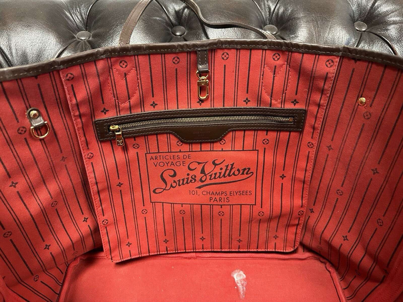 Louis Vuitton Neverfull GM Damier Ebene & Rot 2013 Shopper