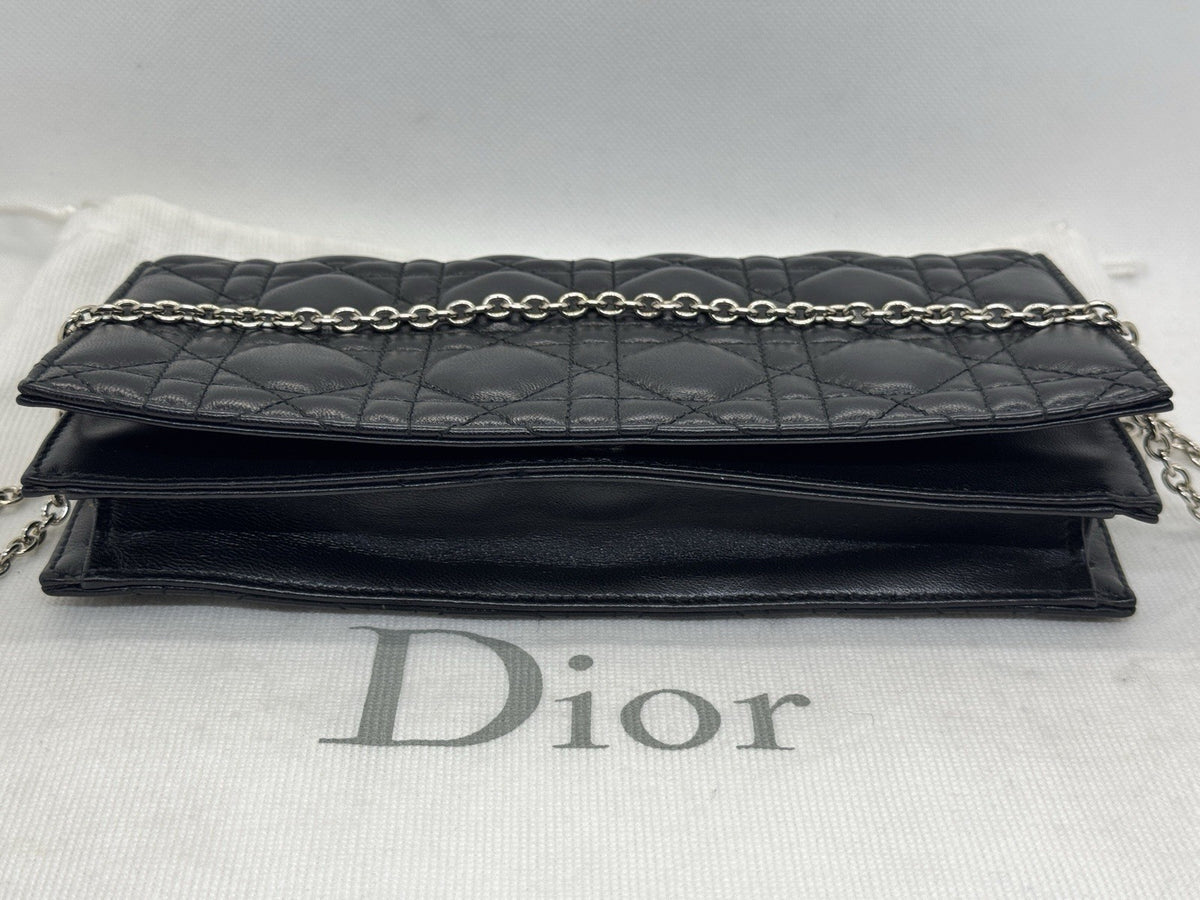 Dior Lady Pouch Clutch Umhängetasche Abend Täschchen Lammleder Schwarz