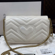 Gucci GG Marmont Mini-Schultertasche Leder Weiss/Gold 476433