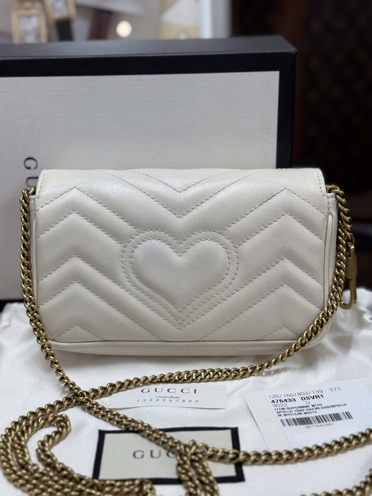 Gucci GG Marmont Mini-Schultertasche Leder Weiss/Gold 476433