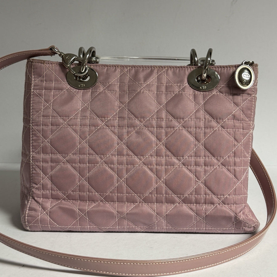 Lady Dior Rose Clear Handle Nylon small Shoulder Bag Rosa kleine Schultertasche