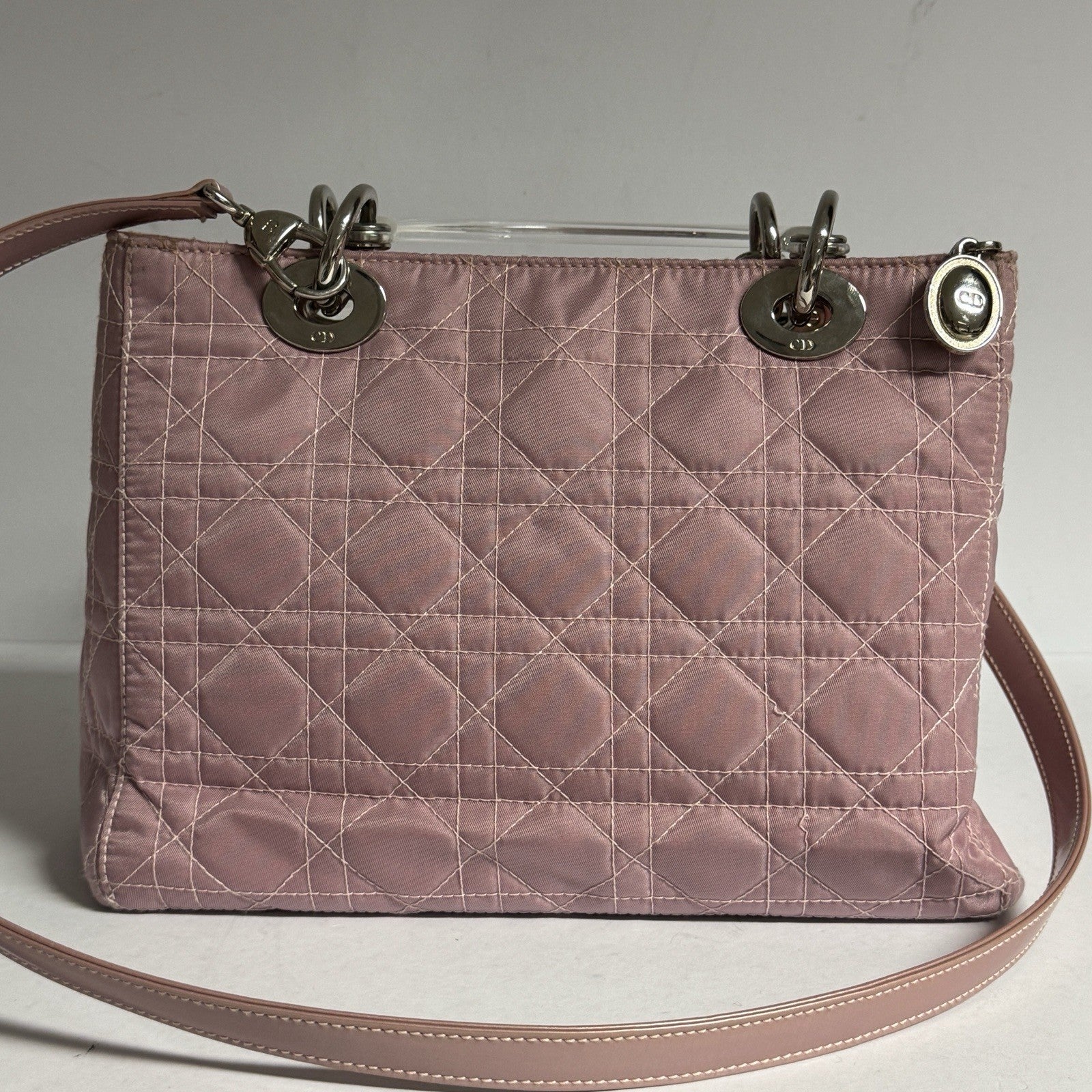 Lady Dior Rose Clear Handle Nylon small Shoulder Bag Rosa kleine Schultertasche
