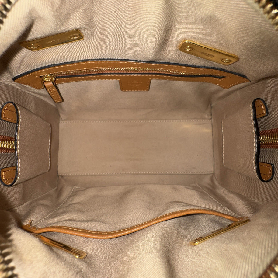 MCM Ella Boston Visetos Speedy Umhängetasche Braun Gold Top Zustand