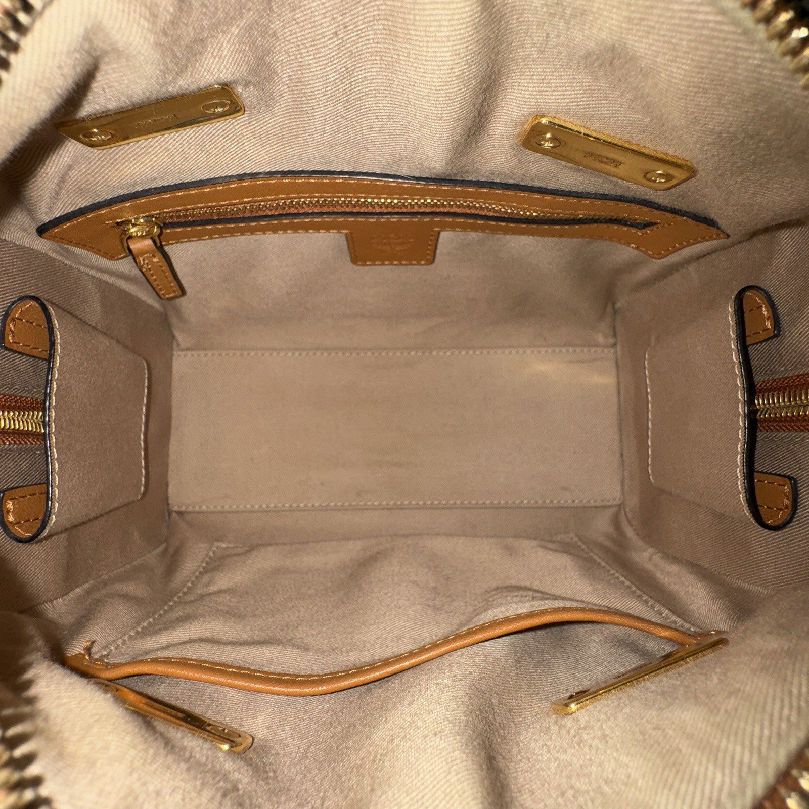 MCM Ella Boston Visetos Speedy Umhängetasche Braun Gold Top Zustand