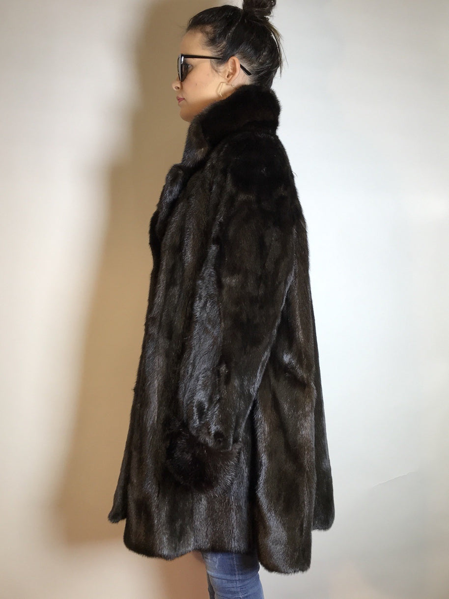 Wunderschöner 3/4 Nerzmantel Original SAGA MINK Nerz dunkelbraun Gr. 40/42 Damen