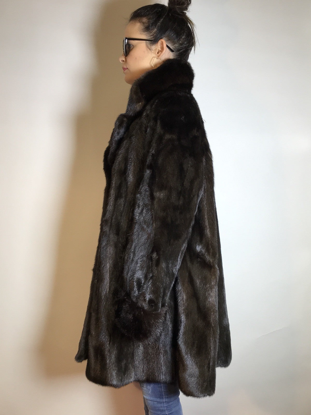Wunderschöner 3/4 Nerzmantel Original SAGA MINK Nerz dunkelbraun Gr. 40/42 Damen