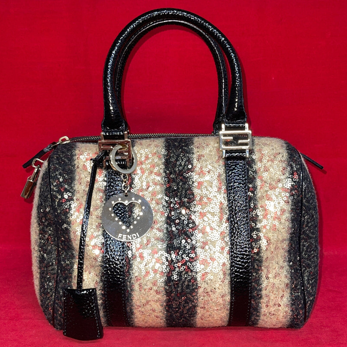 Fendi Zucchino Boston Bag Speedy Damen Handtasche Limited Edition mit Pailletten