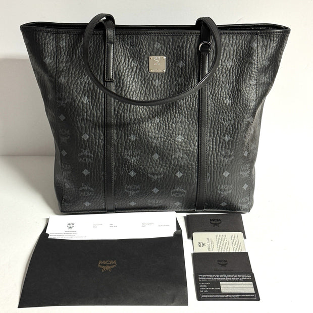 MCM Toni Medium Shopper mit Reissverschluss in Visetos Schwarz mit Rechnung