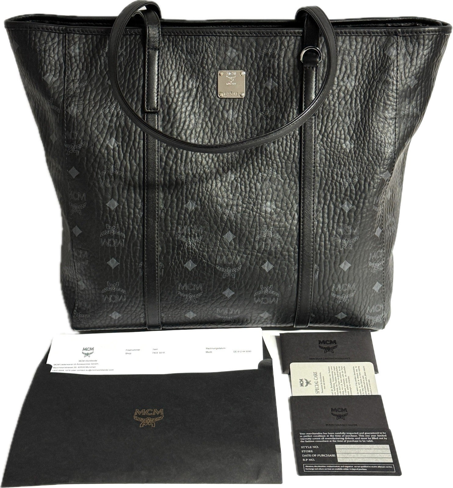 MCM Toni Medium Shopper mit Reissverschluss in Visetos Schwarz mit Rechnung
