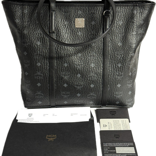 MCM Toni Medium Shopper mit Reissverschluss in Visetos Schwarz mit Rechnung
