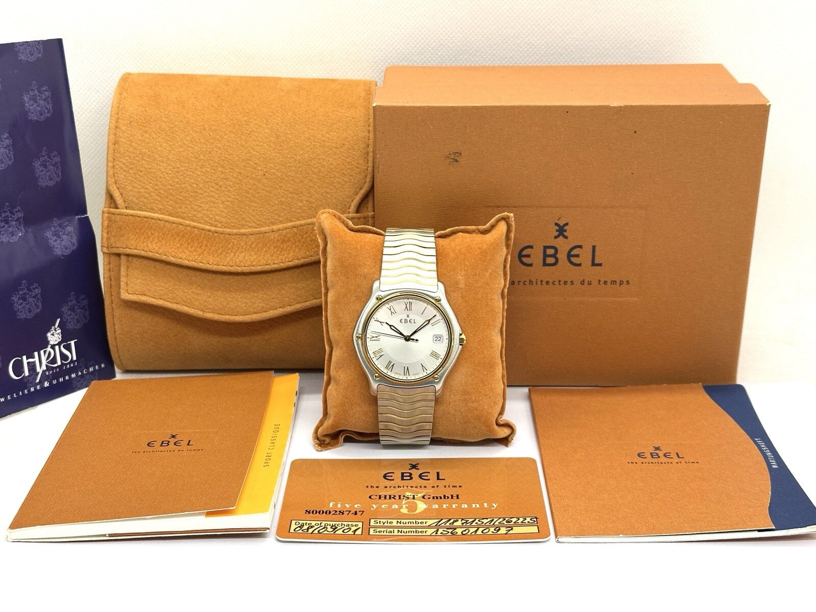 Ebel Wave Classic Herren XL 37mm Stahl/Gold 18K Ref. 1187151 wie NEU