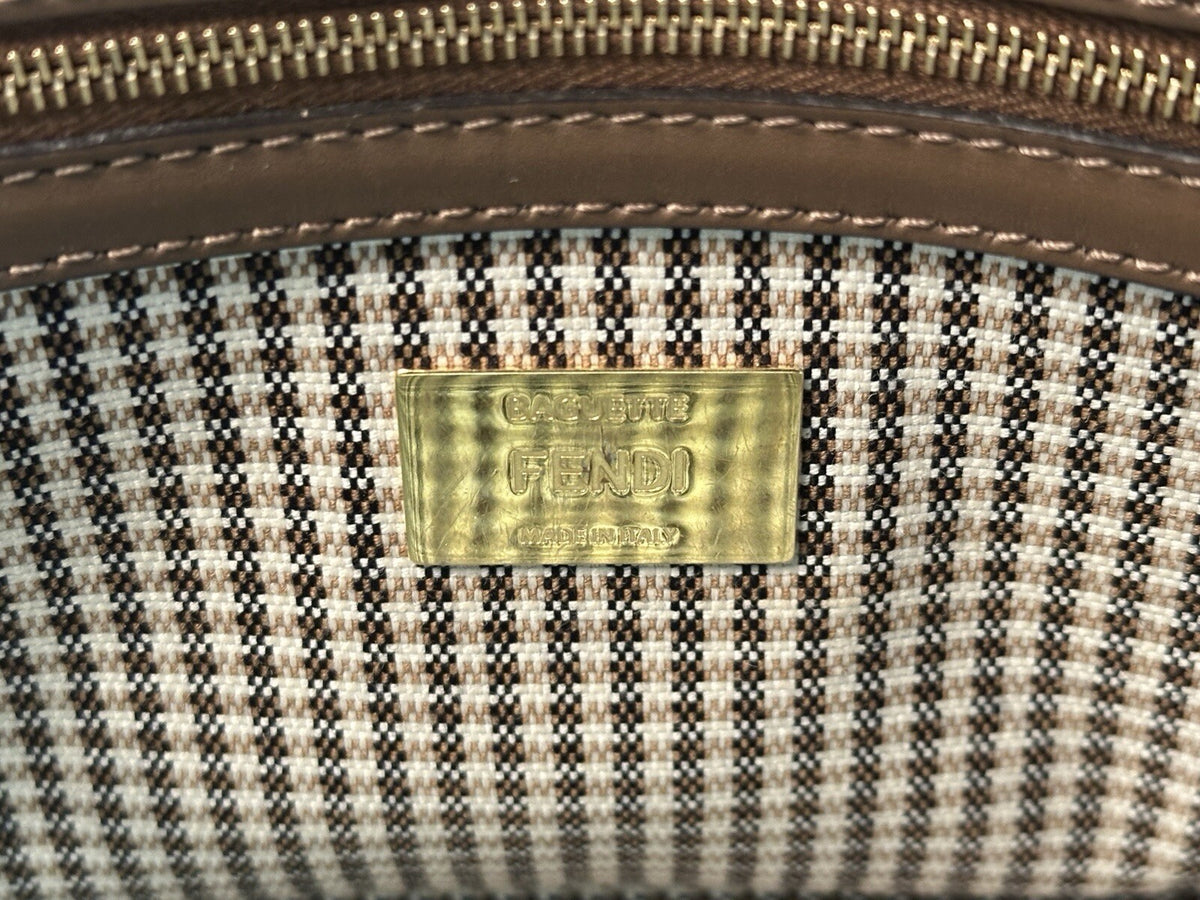 Fendi Baguette Medium Umhängetasche Braun & Gold Wolle Top Zustand