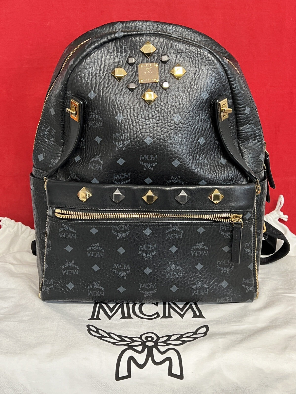 MCM Dual Stark Rucksack Großes Modell Schwarz Gold