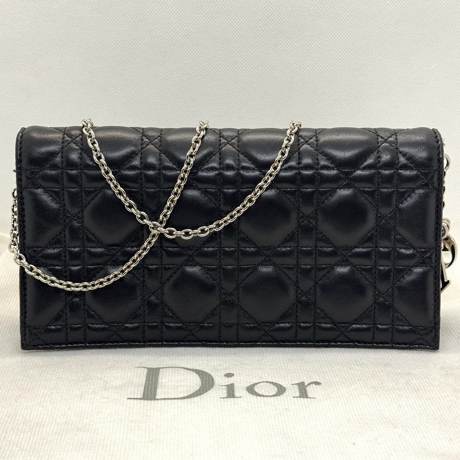 Dior Lady Pouch Clutch Umhängetasche Abend Täschchen Lammleder Schwarz