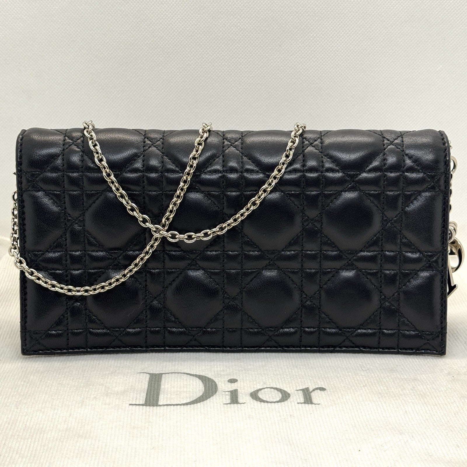 Dior Lady Pouch Clutch Umhängetasche Abend Täschchen Lammleder Schwarz