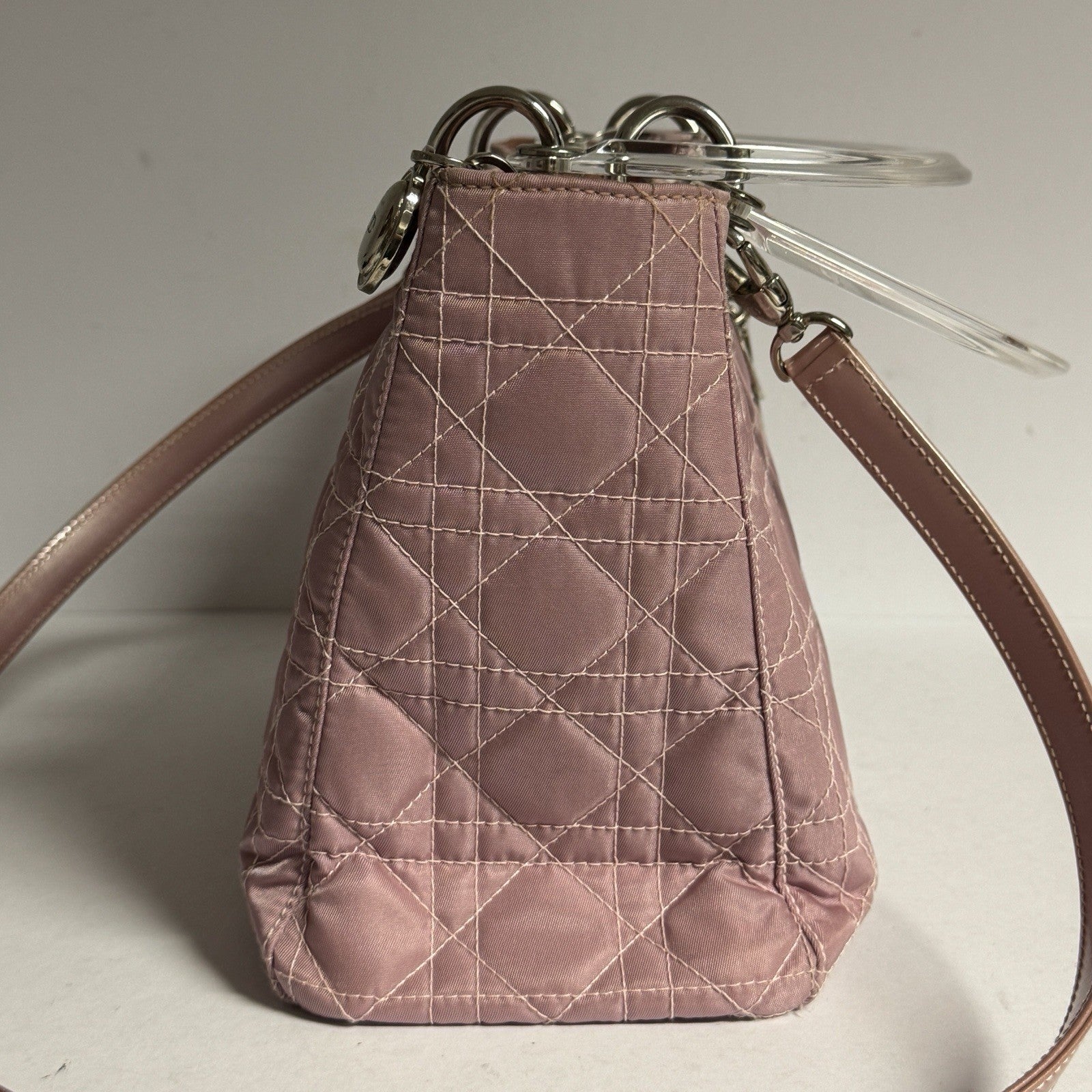Lady Dior Rose Clear Handle Nylon small Shoulder Bag Rosa kleine Schultertasche