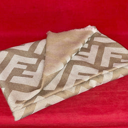 Fendi FF Shawl Wolle & Kaschmir Schal 140x140 cm Schultertuch beige/gold wie Neu