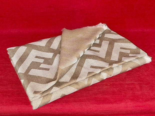 Fendi FF Shawl Wolle & Kaschmir Schal 140x140 cm Schultertuch beige/gold wie Neu