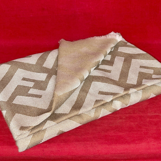 Fendi FF Shawl Wolle & Kaschmir Schal 140x140 cm Schultertuch beige/gold wie Neu