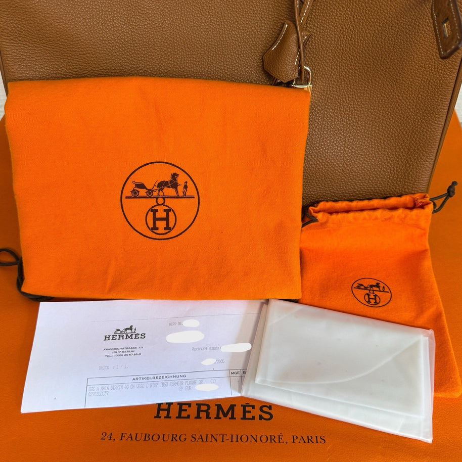 Hermes Birkin Bag 40 Veau Togo Leder Braun/Beige & Gold mit Orig. Rechnung!