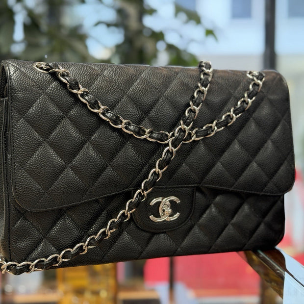 Chanel Double Flap Bag Jumbo A58600 Schwarz Caviar Leder
