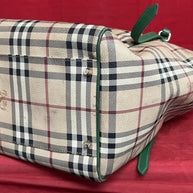 Große Burberry Shopper Damen Schultertasche Leder Beige & Grün Nova Check
