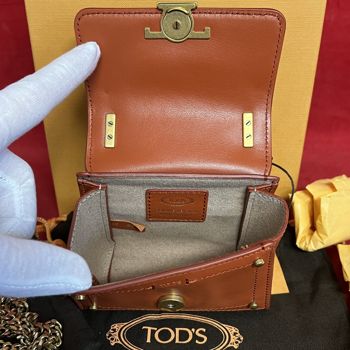 TOD’S TODS TSI MINI BAG MICRO ROR TERRACOTTA LEDER UMHÄNGETASCHE NEU