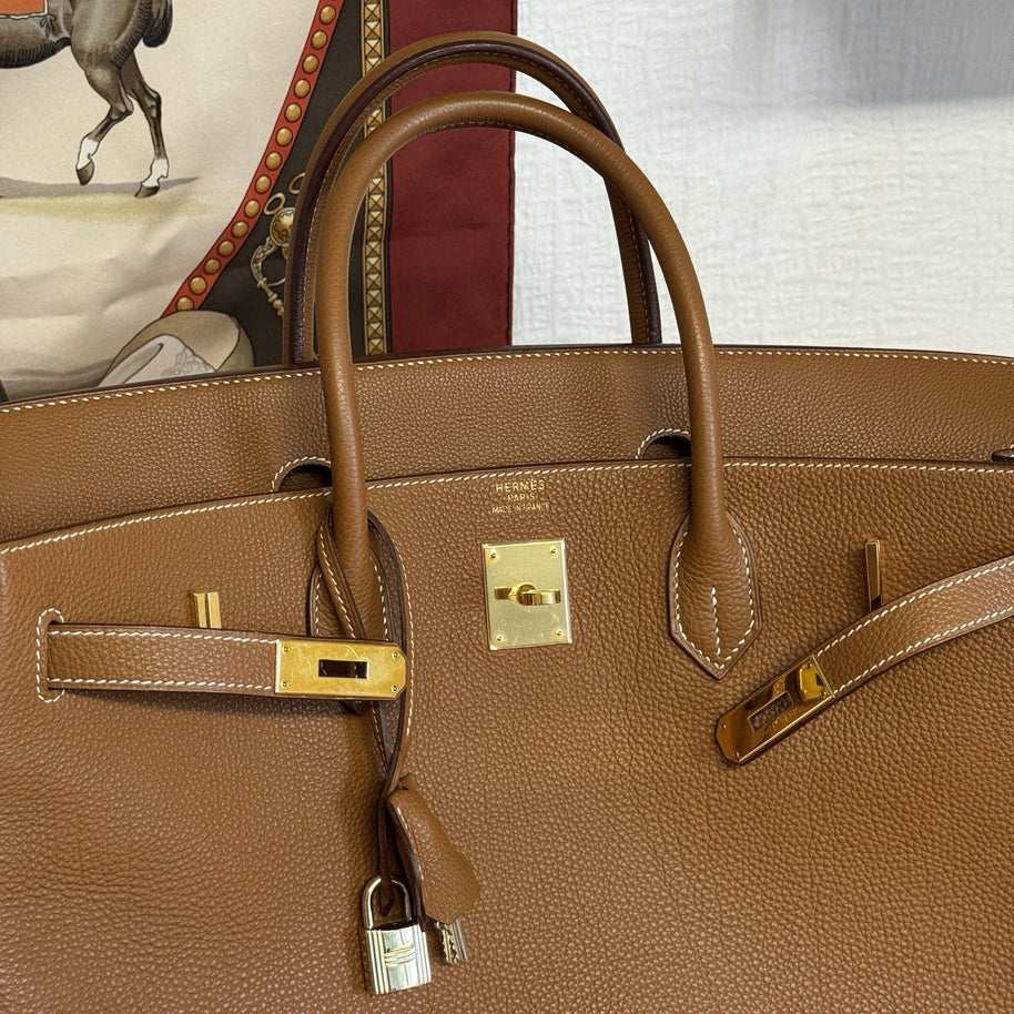 Hermes Birkin Bag 40 Veau Togo Leder Braun/Beige & Gold mit Orig. Rechnung!